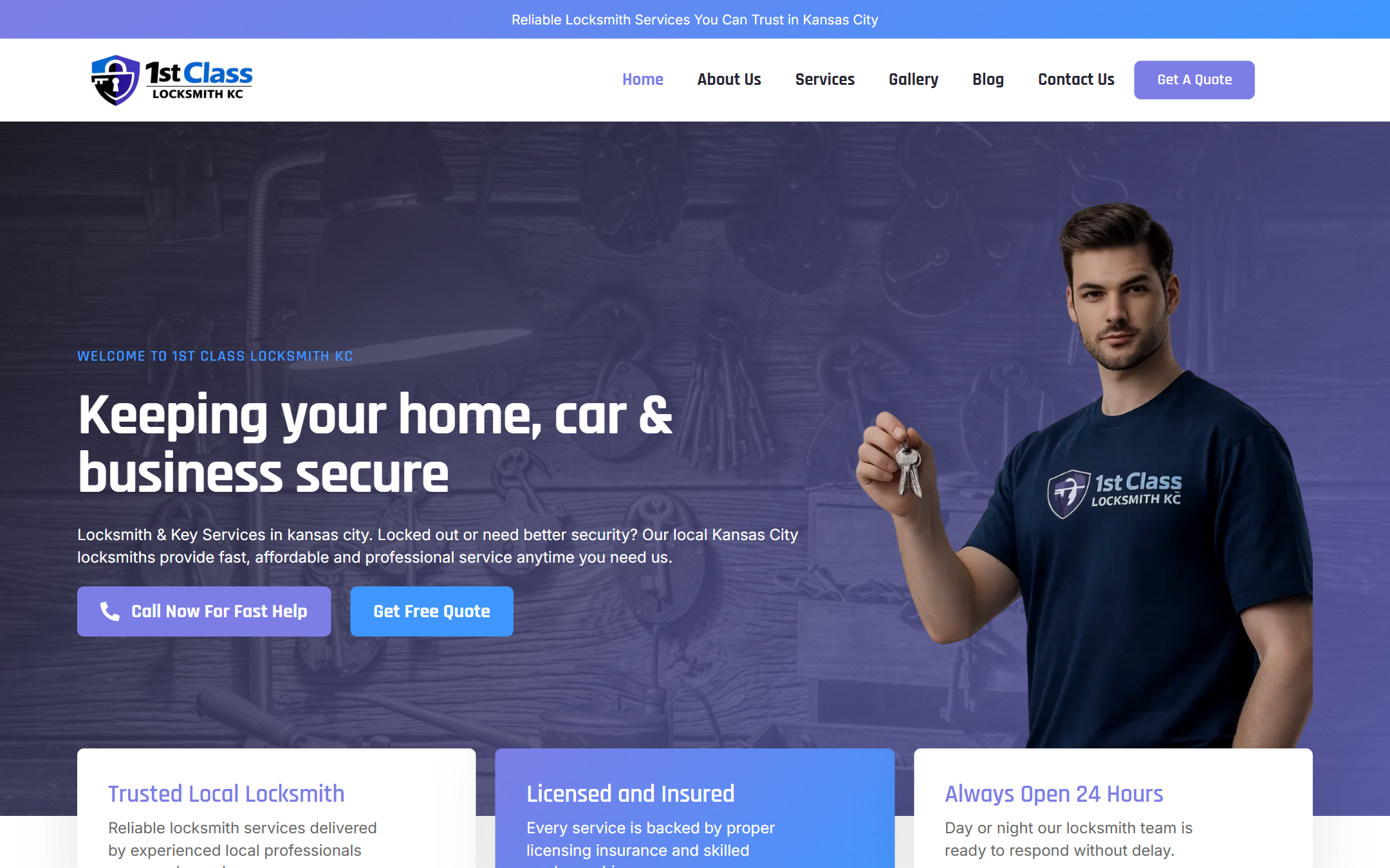 1st Class Locksmith KC - Commercial Web Design by K.V.S. Manikanta (homepage Preview)