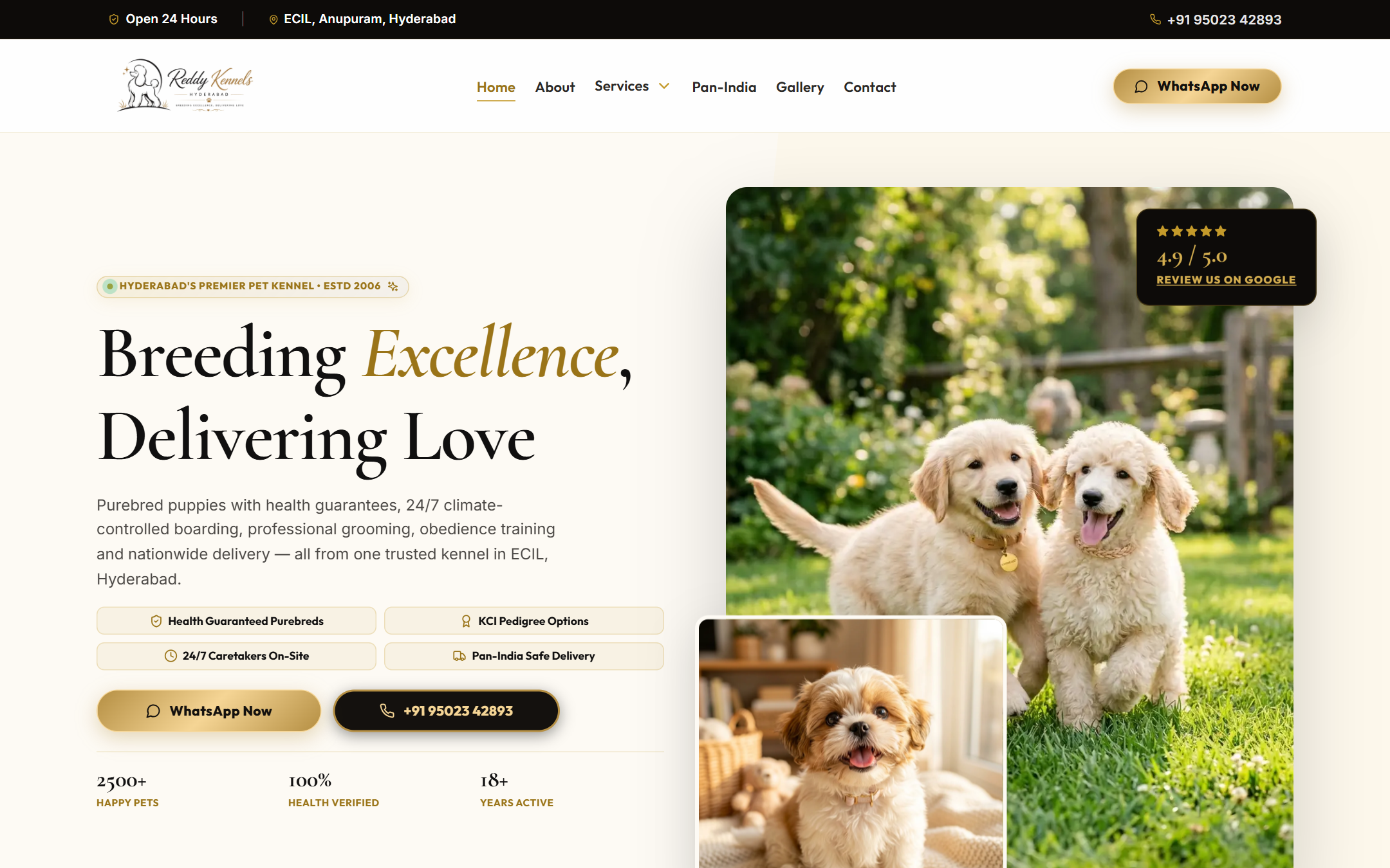 Reddy Kennels - Commercial Web Design by K.V.S. Manikanta (homepage Preview)