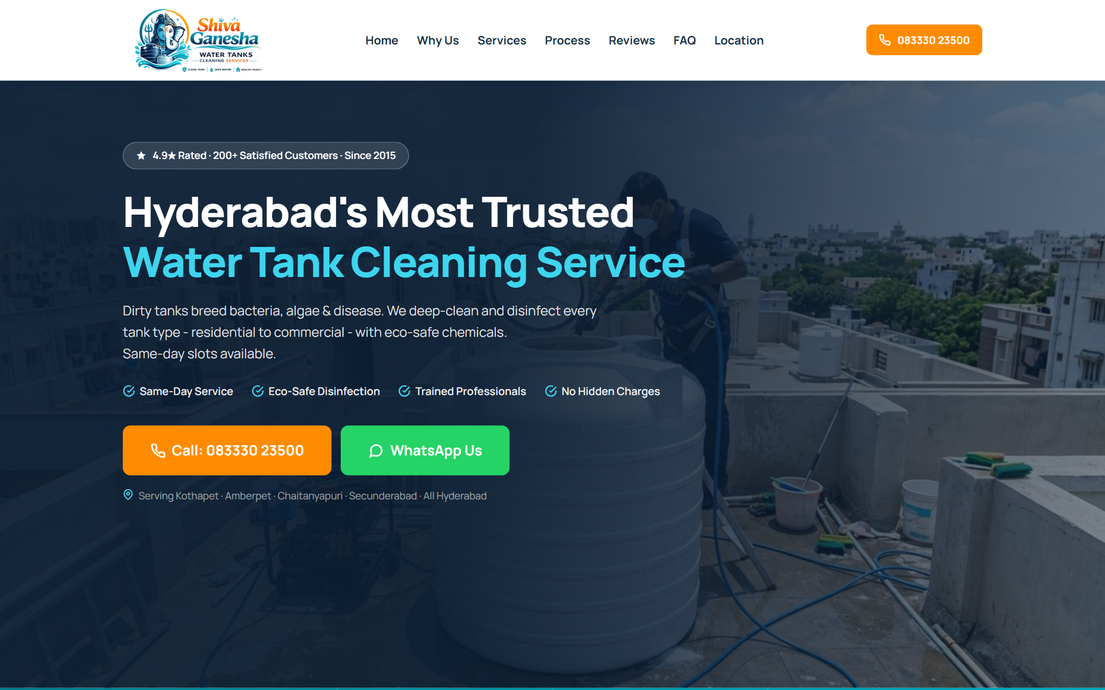 Shiva Ganesha Water Tank Cleaning - Commercial Web Design by K.V.S. Manikanta (homepage Preview)