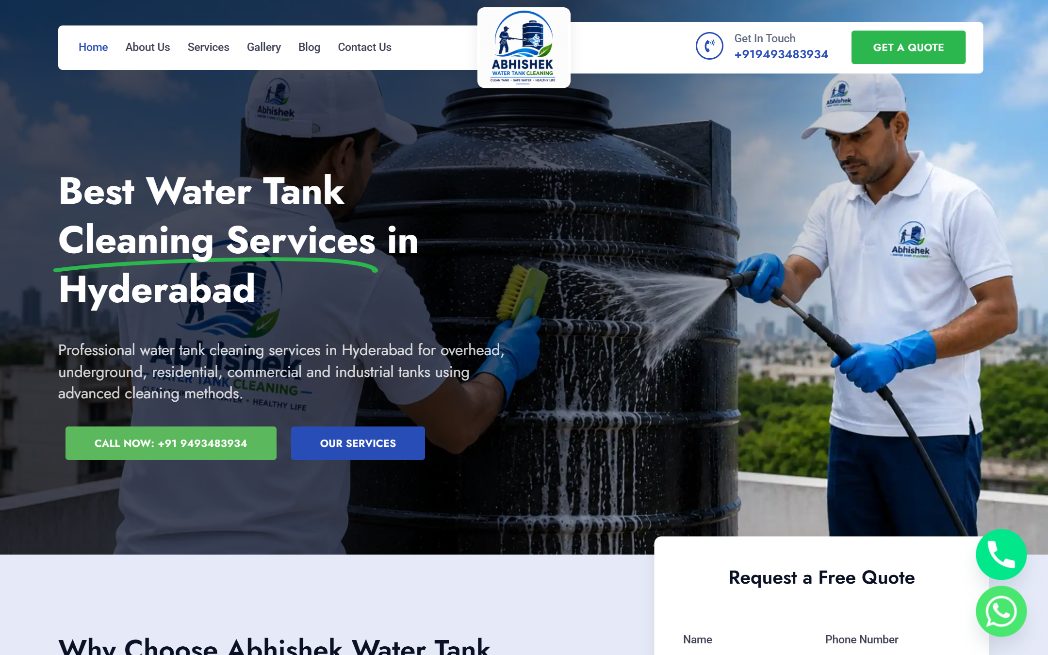 Abhishek Water Tank Cleaning Services - Commercial Web Design by K.V.S. Manikanta (homepage Preview)