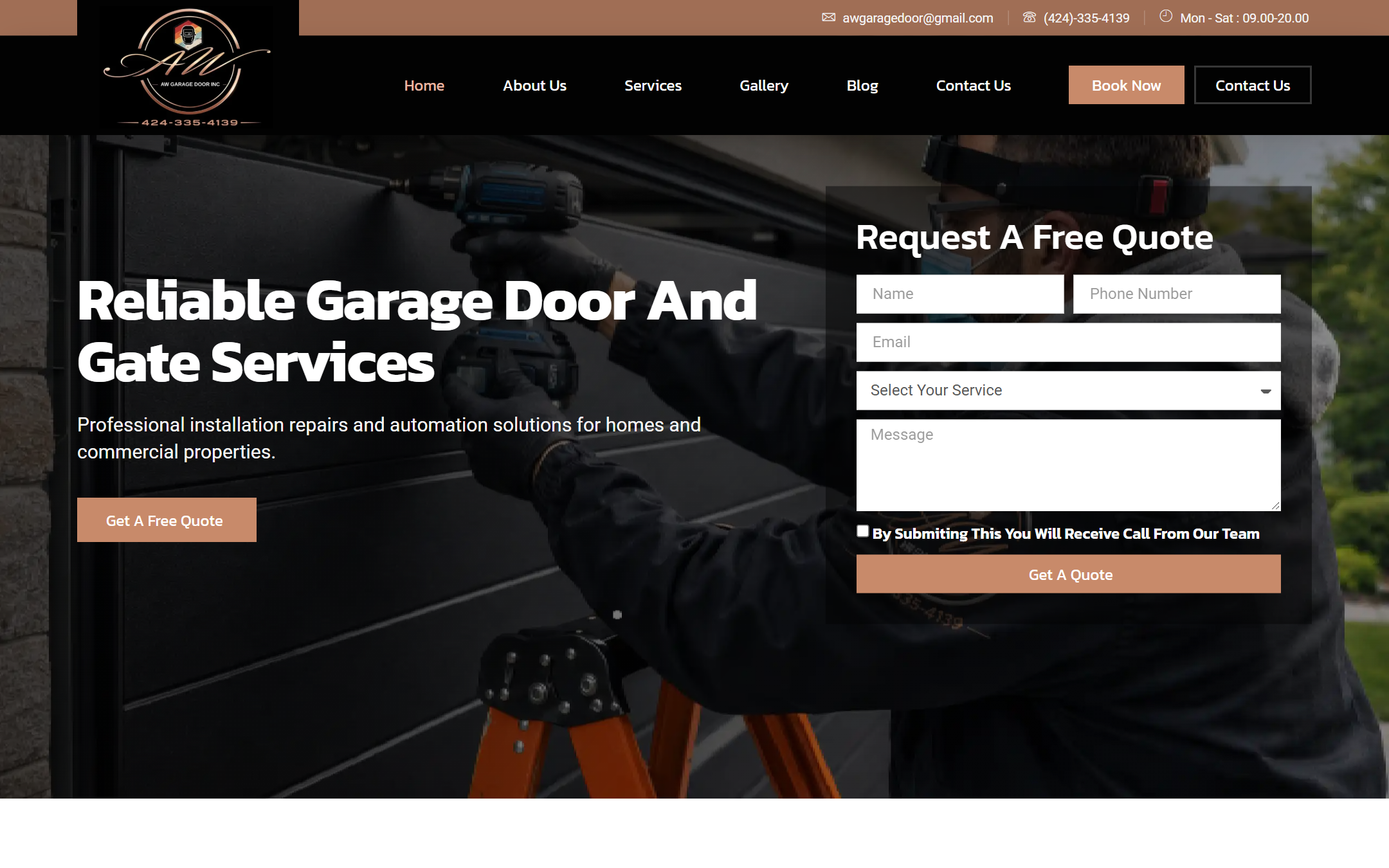 AW Garage Door - Commercial Web Design by K.V.S. Manikanta (homepage Preview)