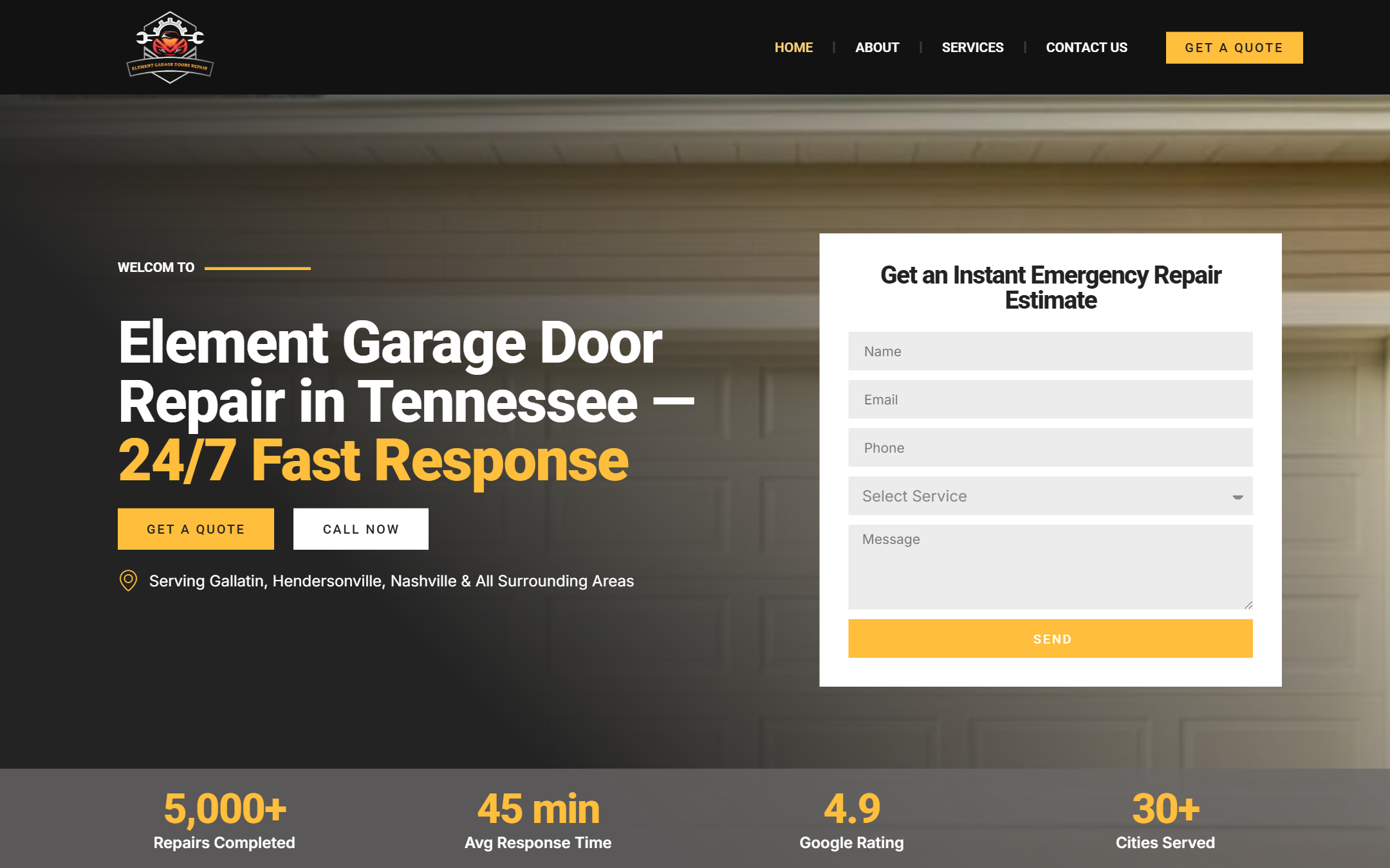 Element Garage Door Repair - Commercial Web Design by K.V.S. Manikanta (homepage Preview)