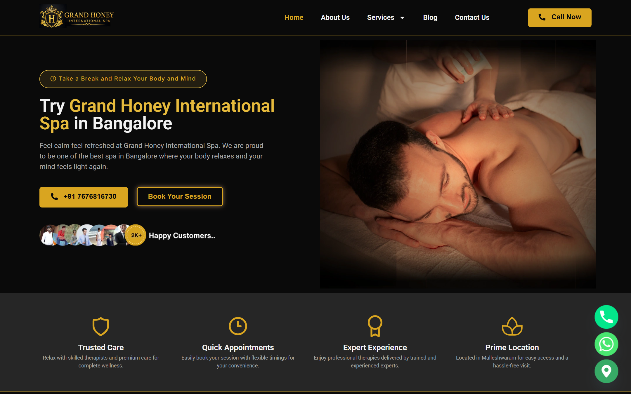 Grand Honey International Spa - Commercial Web Design by K.V.S. Manikanta (homepage Preview)