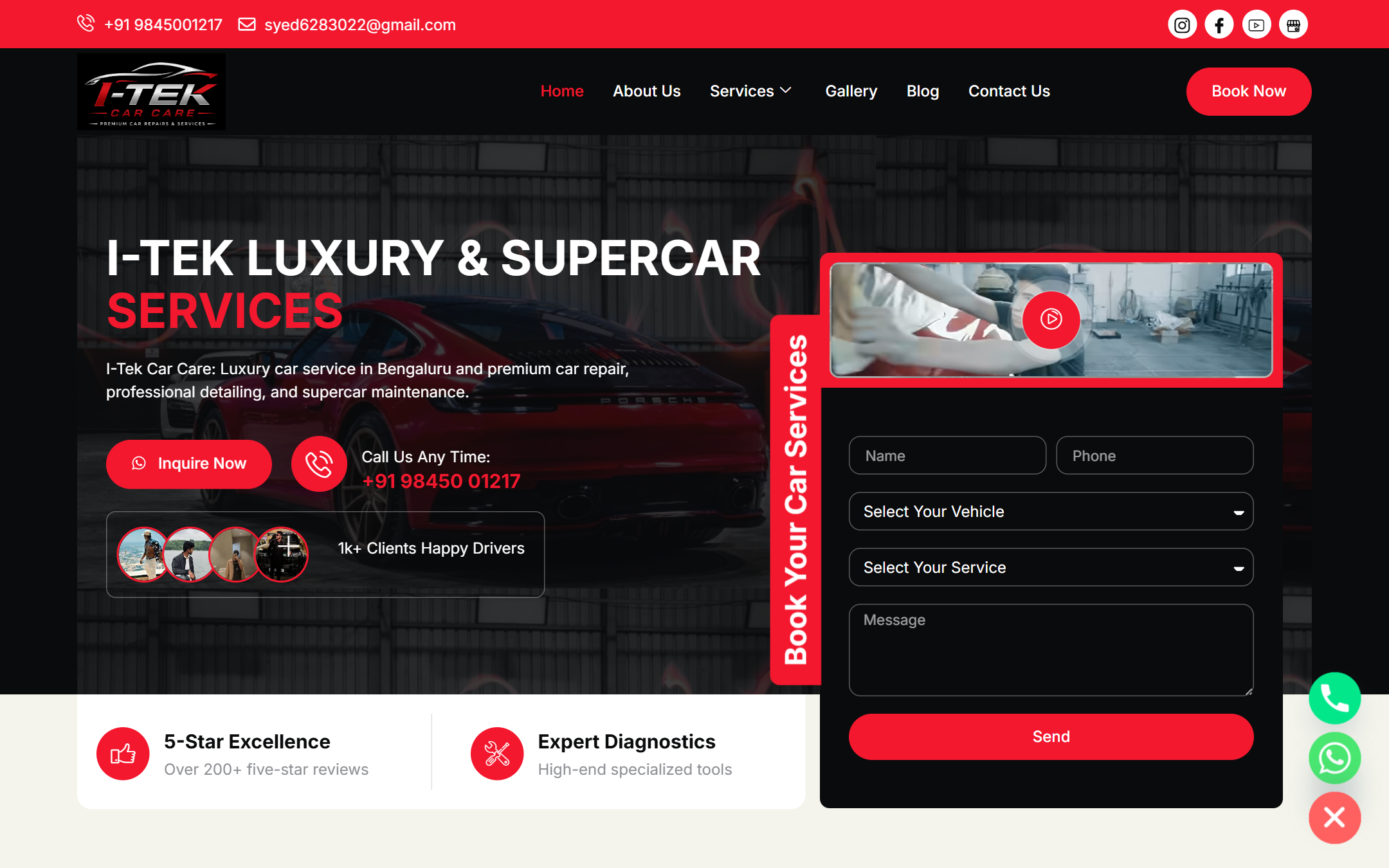I Tek Car Care - Commercial Web Design by K.V.S. Manikanta (homepage Preview)