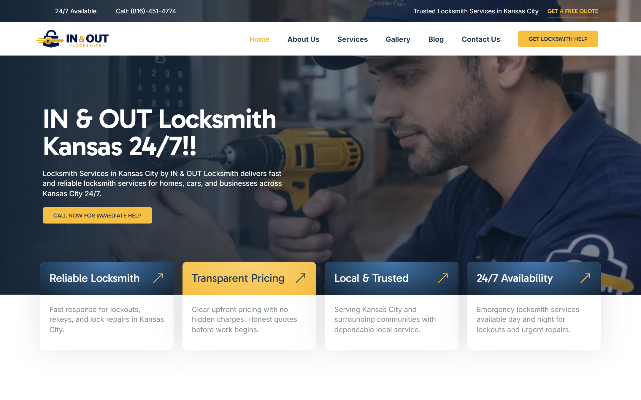 In and Out Locksmith KC - Commercial Web Design by K.V.S. Manikanta (homepage Preview)