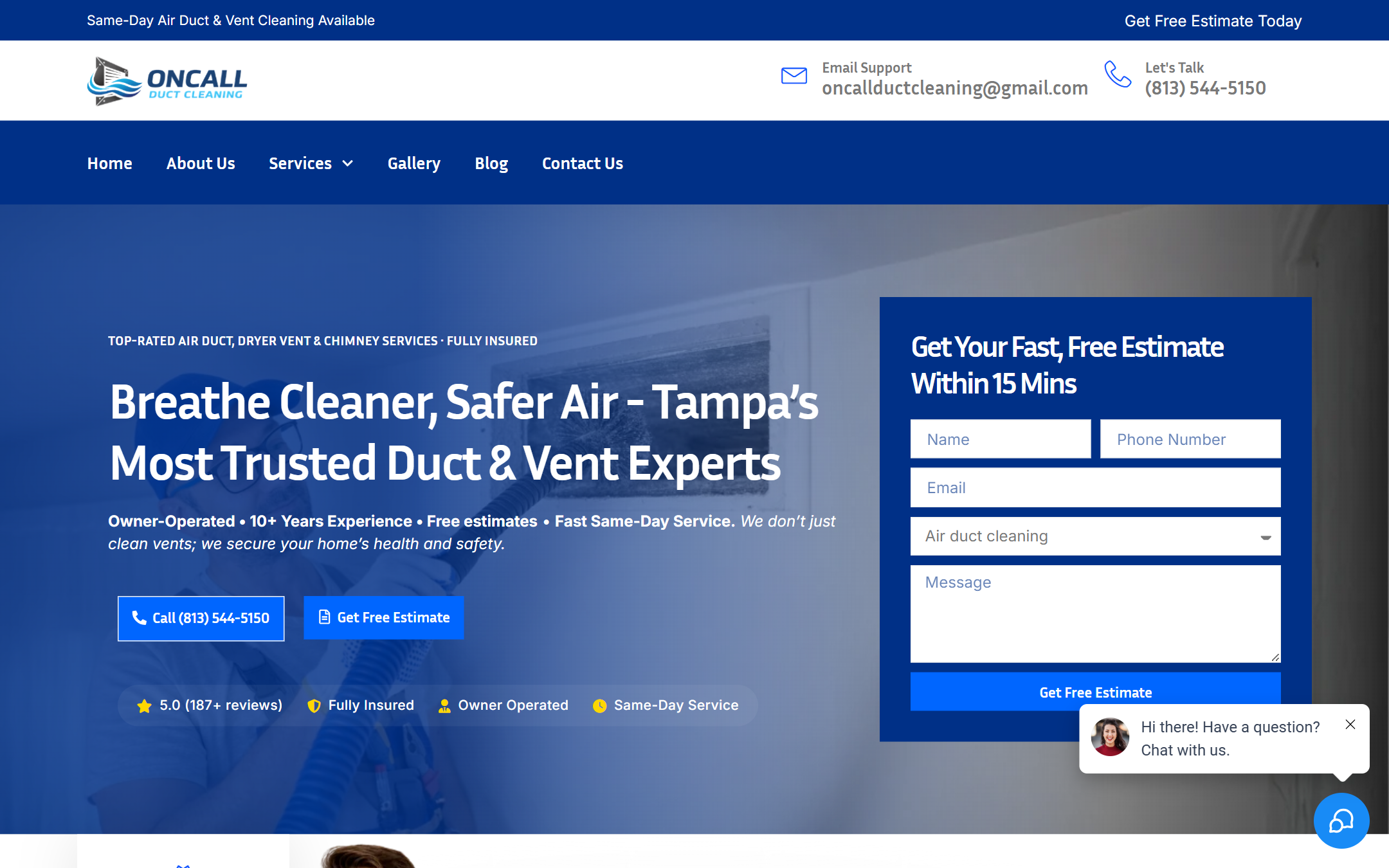 On Call Duct Cleaning - Commercial Web Design by K.V.S. Manikanta (homepage Preview)