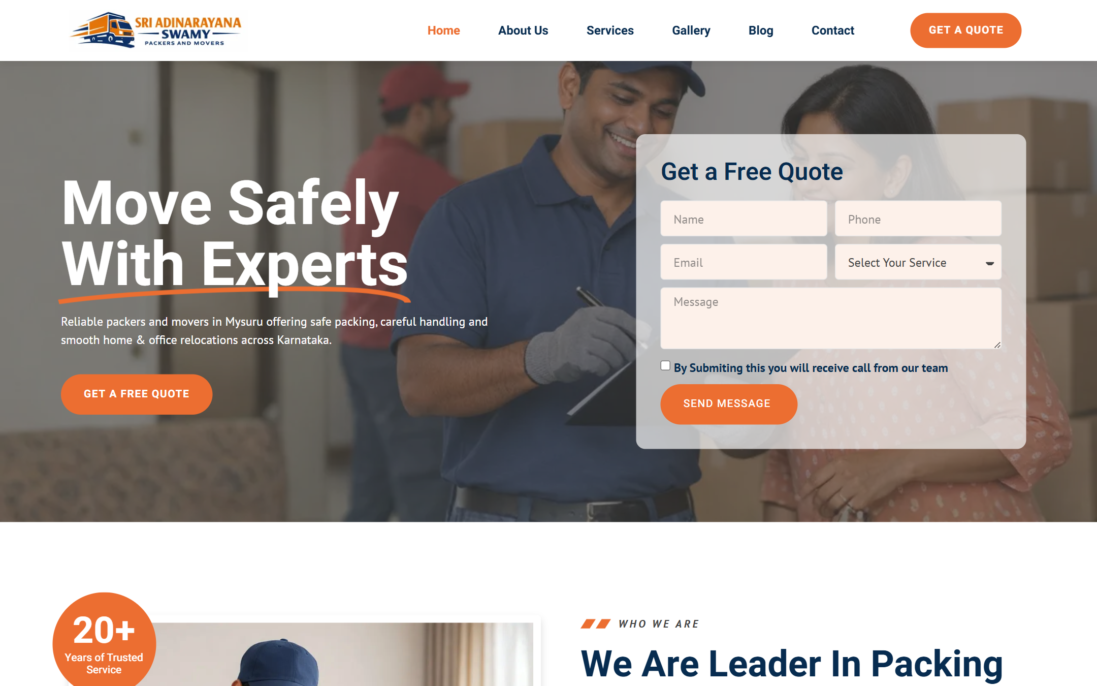Sri Adinarayana Swamy Packers And Movers - Commercial Web Design by K.V.S. Manikanta (homepage Preview)