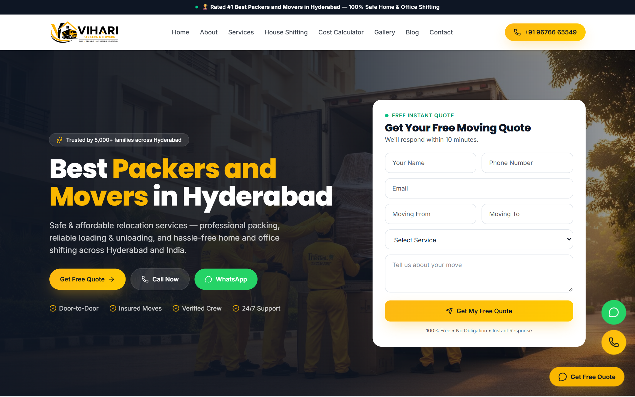 Vihari Packers and Movers - Commercial Web Design by K.V.S. Manikanta (homepage Preview)